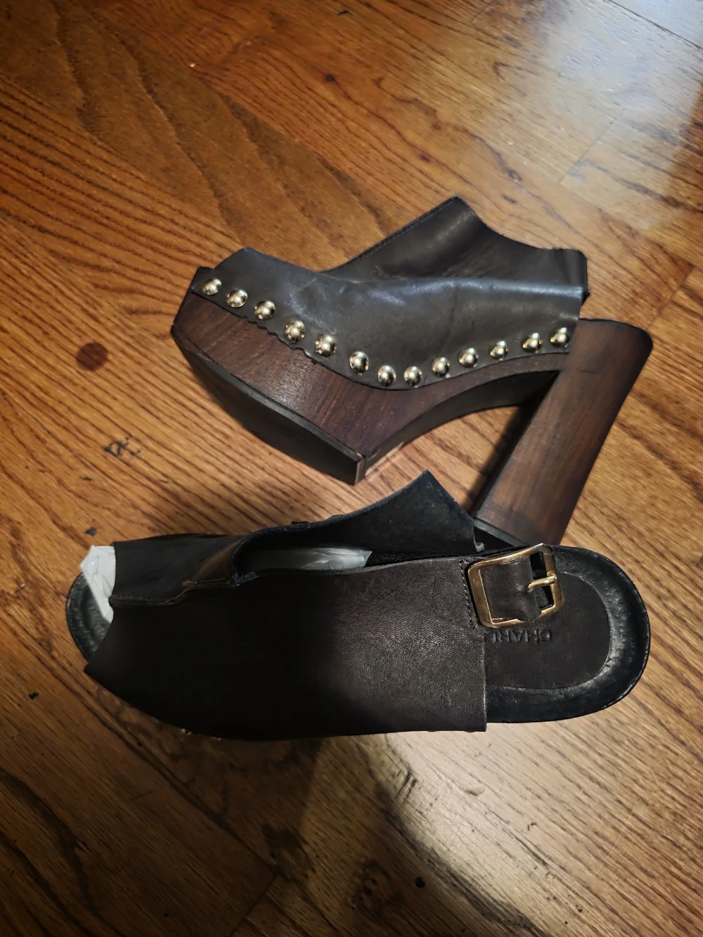 Studded Black Leather Platform Clog Heels - Women - Picture 2 of 2
